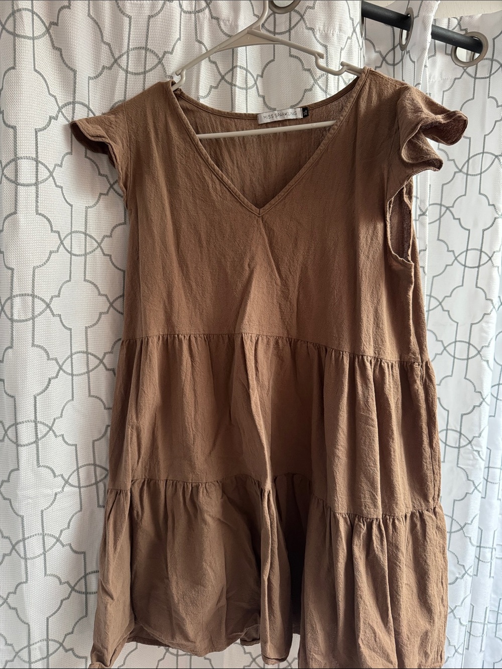 Brown Tiered V-Neck Babydoll Dress